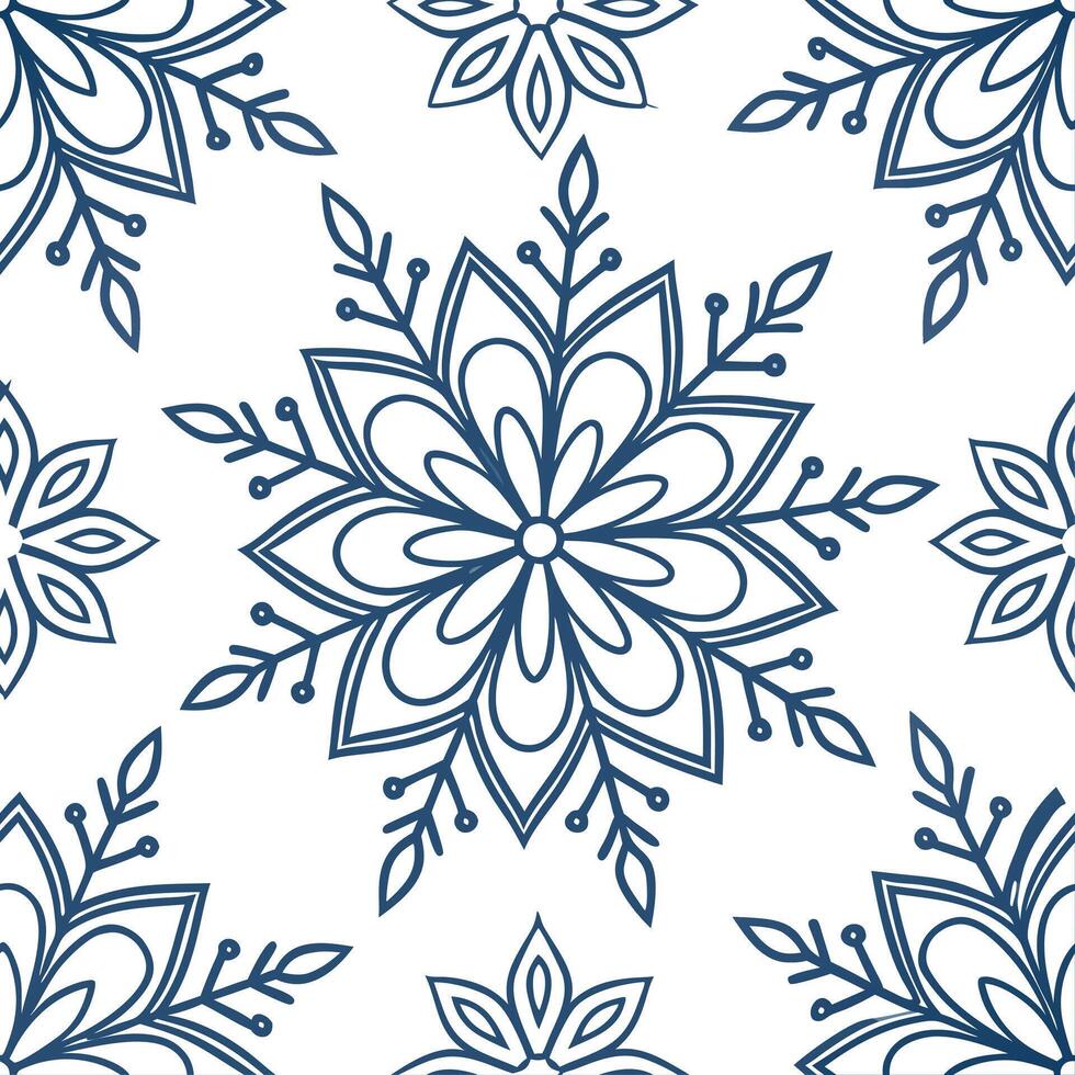 Winter snowflake seamless tile pattern with intricate designs and icy blue tones for serene home decor concept as Intricate snowflake designs and icy blue tones arranged seamlessly Clean vector