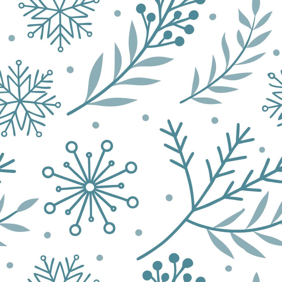 Winter snow seamless pattern with ice crystals frosty branches and winter flowers for a delicate frosty atmosphere concept as Delicate winter snow pattern with ice crystals frosty Cleans vector