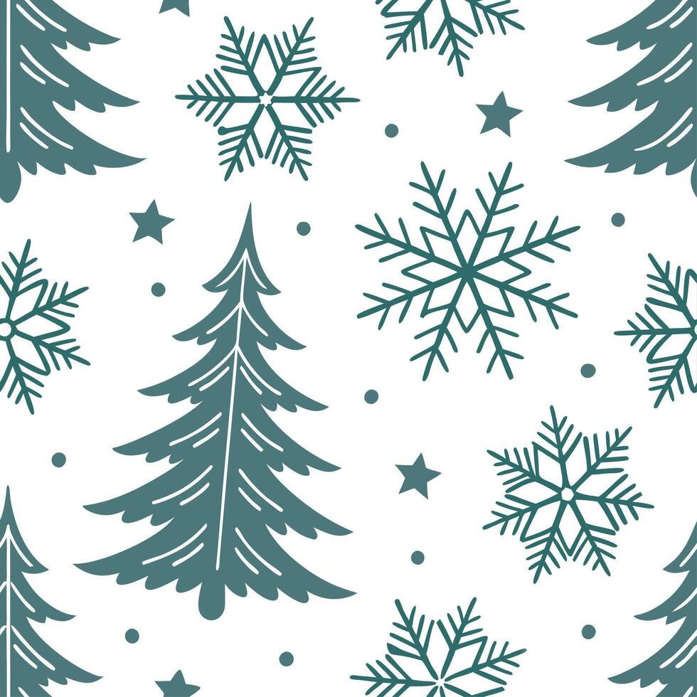 Winter seamless pattern with evergreen trees snowflakes and frosty textures for a traditional winter look concept as Traditional winter pattern with evergreen trees snowflakes and Cleans vector