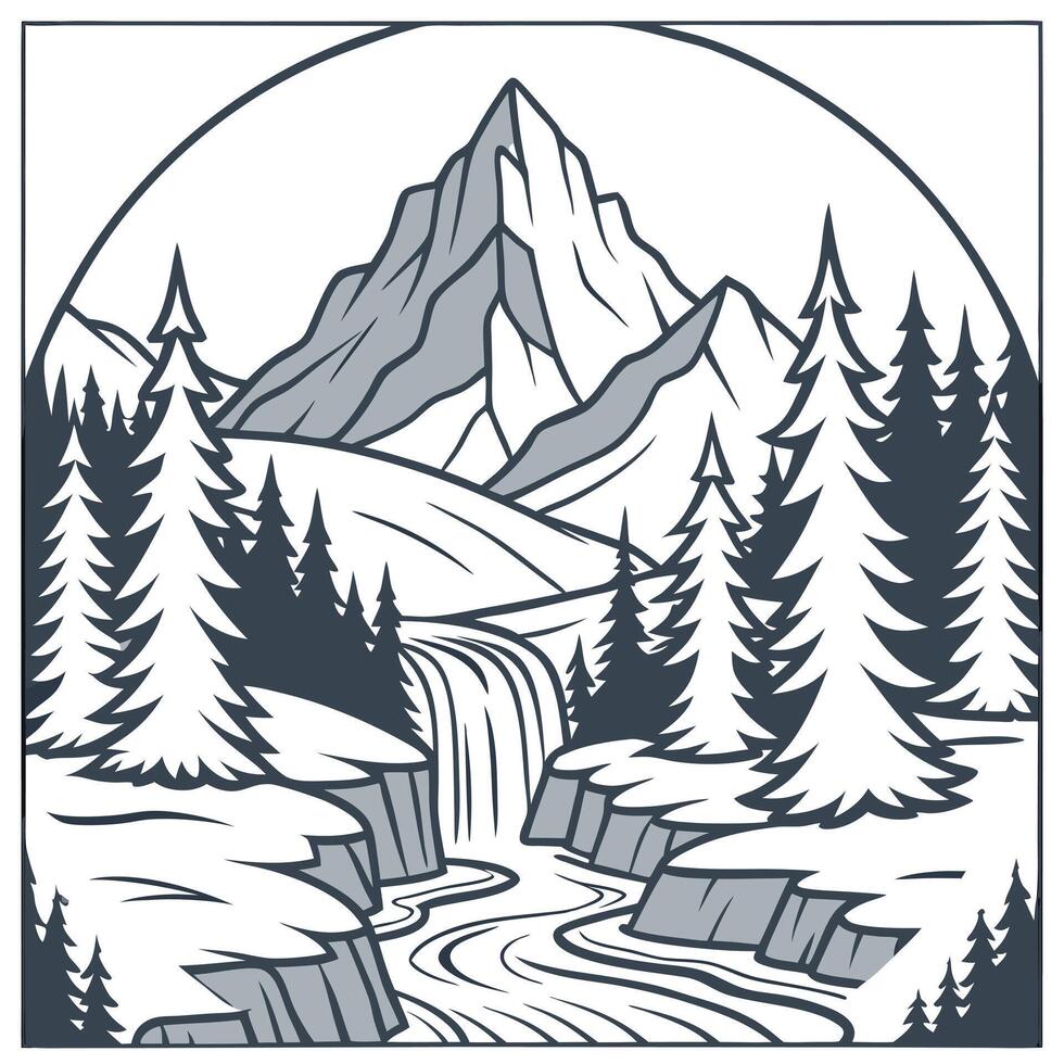 Winter seamless pattern with snow covered mountains ice caves and frozen waterfalls for a dramatic winter landscape concept as Dramatic winter pattern with snow covered mountains i Cleans vector