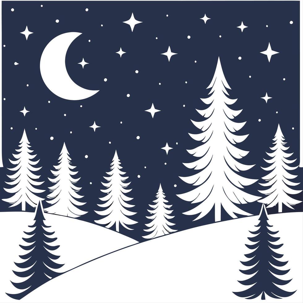 Winter nights seamless pattern with starry skies snow covered trees and soft moonlight for a peaceful tranquil atmosphere concept as Serene winter night pattern with starry skies s Cleans vector
