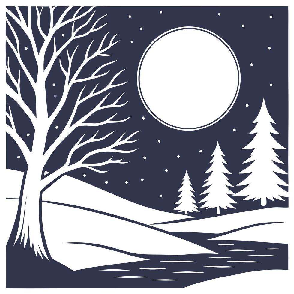 Winter nights seamless pattern with glowing stars icy lakes and frosty branches for a cool winter night atmosphere concept as Cool winter night pattern with glowing stars icy lakes Cleans vector