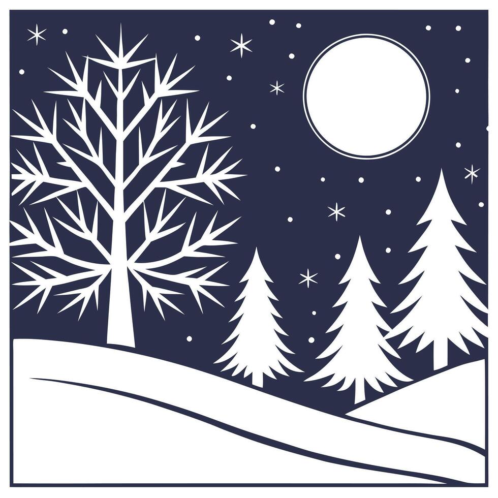 Winter nights seamless pattern with glittering ice crystals soft moonlight and snowy trees for a cold tranquil winter night concept as Tranquil winter night pattern with glittering Cleans vector