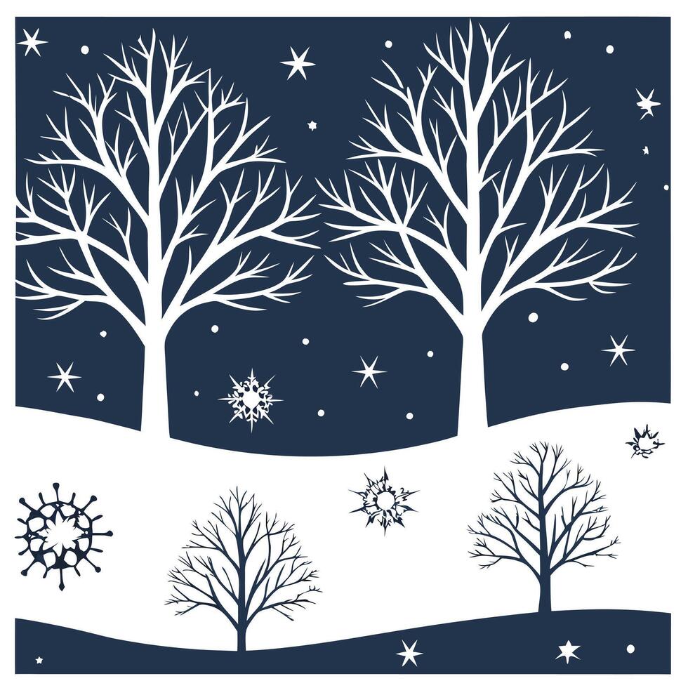 Winter nights seamless pattern with frosty trees soft snowflakes and quiet night skies for a calm reflective atmosphere concept as Calm winter night pattern with frosty trees soft Cleans Set 2 vector