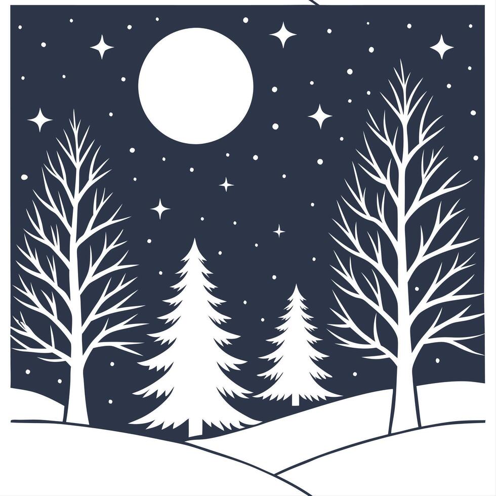 Winter nights seamless pattern with clear starry skies snow covered trees and soft moonlight for a peaceful winter night concept as Peaceful winter night pattern with clear starry Cleans vector
