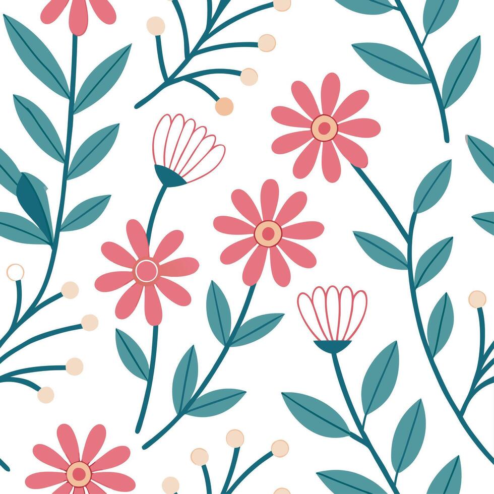 Whimsical summer flowers seamless pattern with playful shapes and bright colors for fun imaginative summer designs concept as Playful summer flower pattern with whimsical shapes an Cleans vector