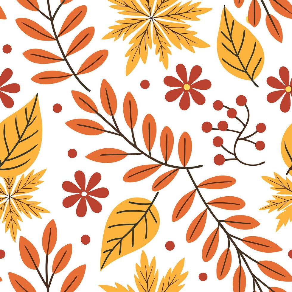 Warm autumn seamless pattern with fall flowers leaves and berries for a colorful harvest inspired design concept as Colorful autumn pattern with fall flowers leaves and berries per Cleans vector