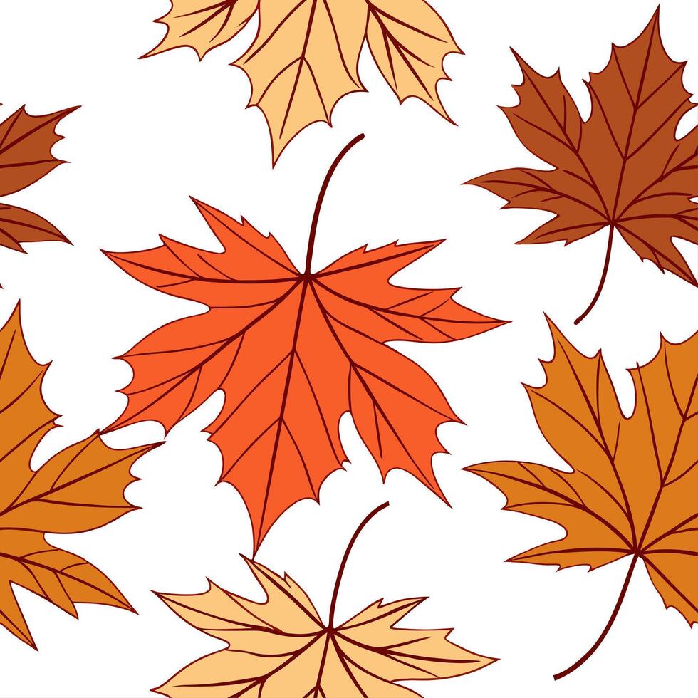 Warm autumn leaves seamless tile pattern with maple and chestnut leaves for cozy fall spaces concept as Maple and chestnut leaves arranged seamlessly in warm tones for creating coz Clean vector
