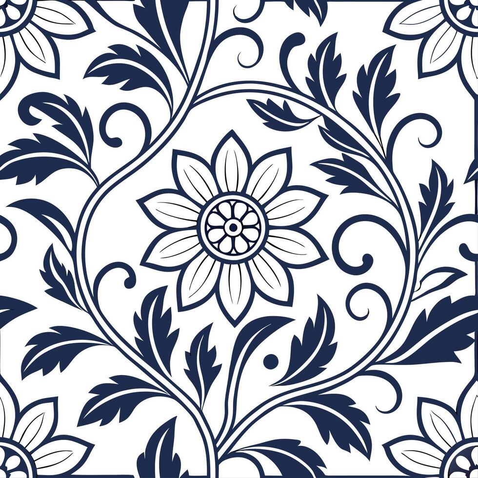 Vintage floral seamless tile pattern intricate detailing suitable for wallpaper design concept as Elegant floral motifs intertwined in seamless tile layout ideal for classic interi Clean vector