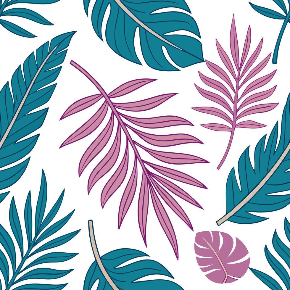 Vibrant summer leaves seamless tile pattern with bright tropical foliage and palm fronds for lively decor concept as Bright tropical foliage and palm fronds seamlessly arranged to Clean vector