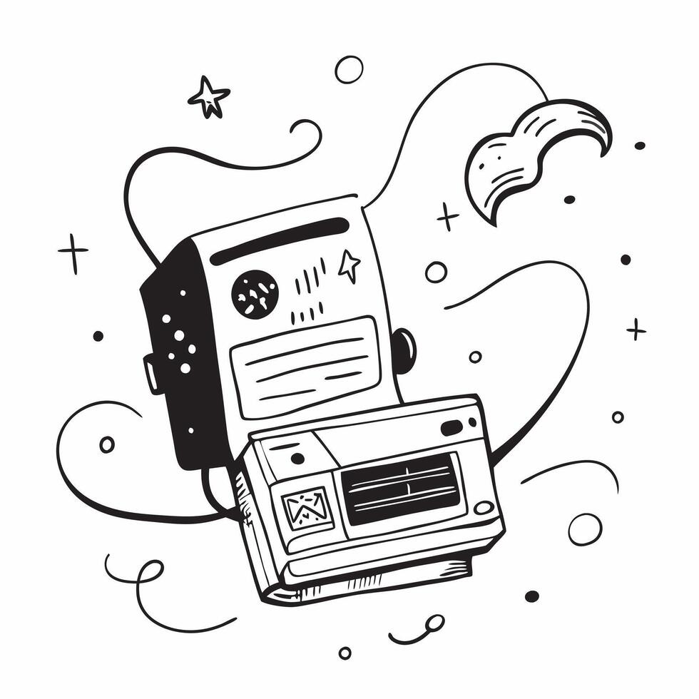 VHS Tape with Obsolete Certificate and VCR Player concept as A VHS tape with an obsolete certificate and VCR player set against a whimsical background offering ample space for text Cleans vector