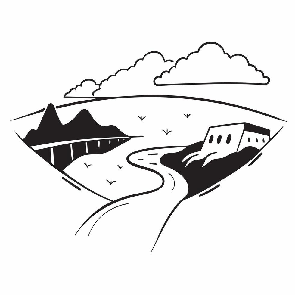 Valley and Bridge concept as A half tone valley with a picturesque bridge set against a dreamy background offering ample space for text or graphics symbolizing connection and seren Cleans vector