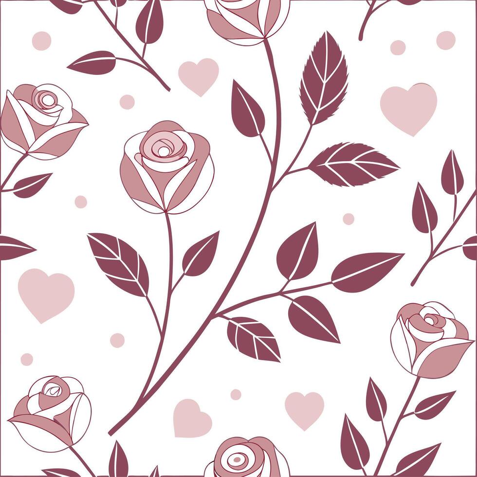 Valentine hearts and roses seamless tile pattern with romantic blooms and soft pink hues for elegant decor concept as Romantic rose blooms and soft pink hearts arranged seamlessly Cleans Set 4 vector