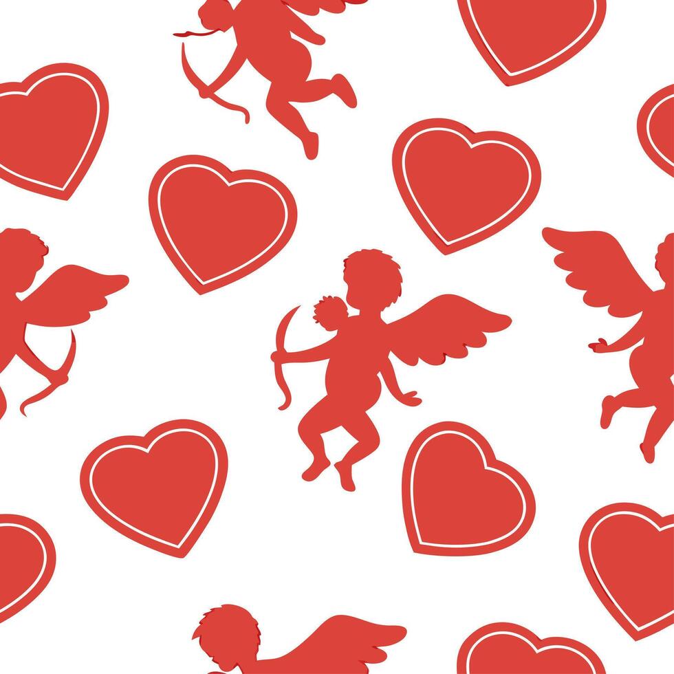 Valentine hearts and cupids seamless tile pattern with playful elements and bright pink tones for cheerful decor concept as Playful hearts and cupids with bright pink tones arrange Cleans vector