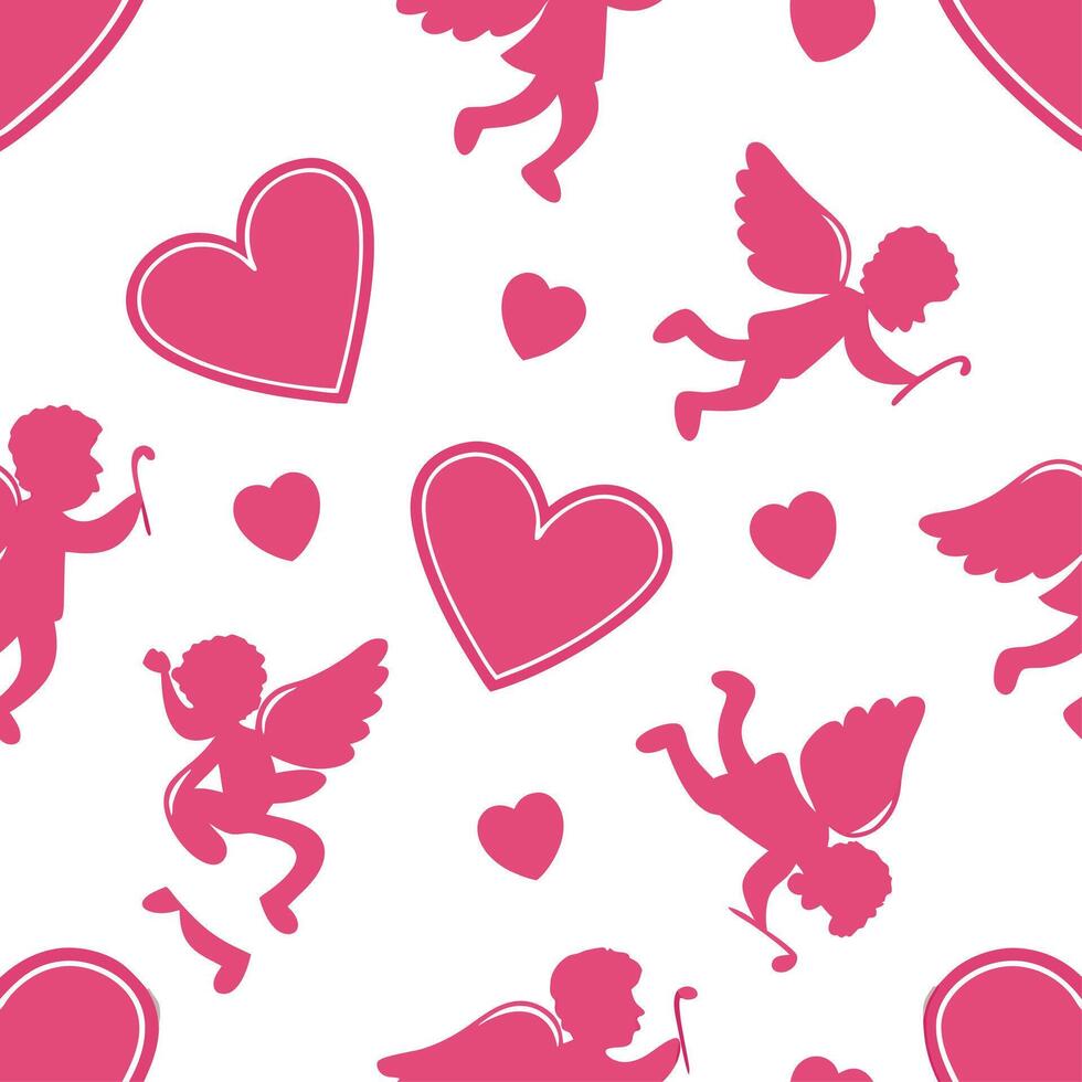 Valentine hearts and cupids seamless tile pattern with playful elements and bright pink tones for cheerful decor concept as Playful hearts and cupids with bright pink tones arrange Cleans Set 3 vector