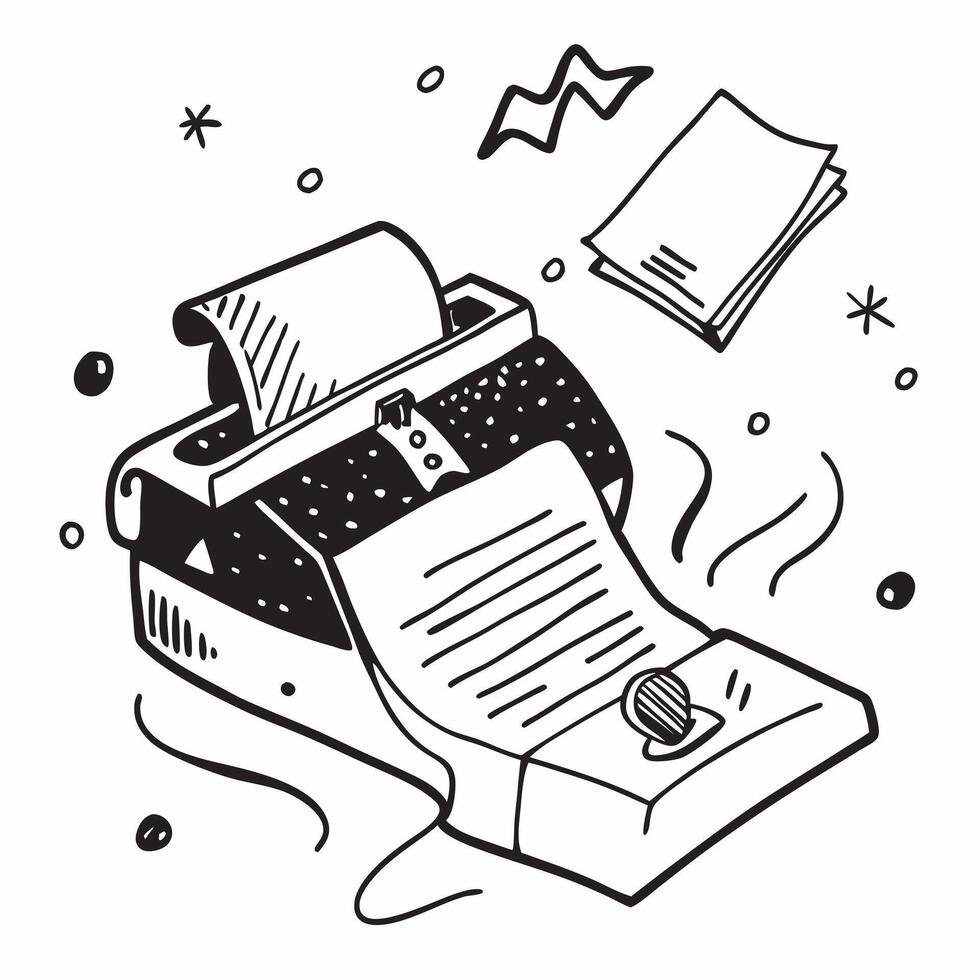 Typewriter with Obsolete Certificate and Dusty Paper concept as A typewriter with an obsolete certificate and dusty paper set against a whimsical background offering ample space fo Cleans Set 3 vector