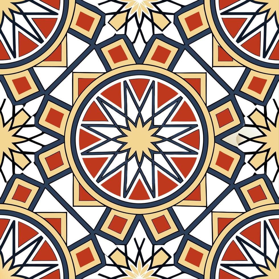 Traditional Moroccan mosaic and geometric patterns seamless tile pattern with bold colors concept as Bold colors highlight traditional Moroccan mosaic and geometric patterns in sea Cleans vector