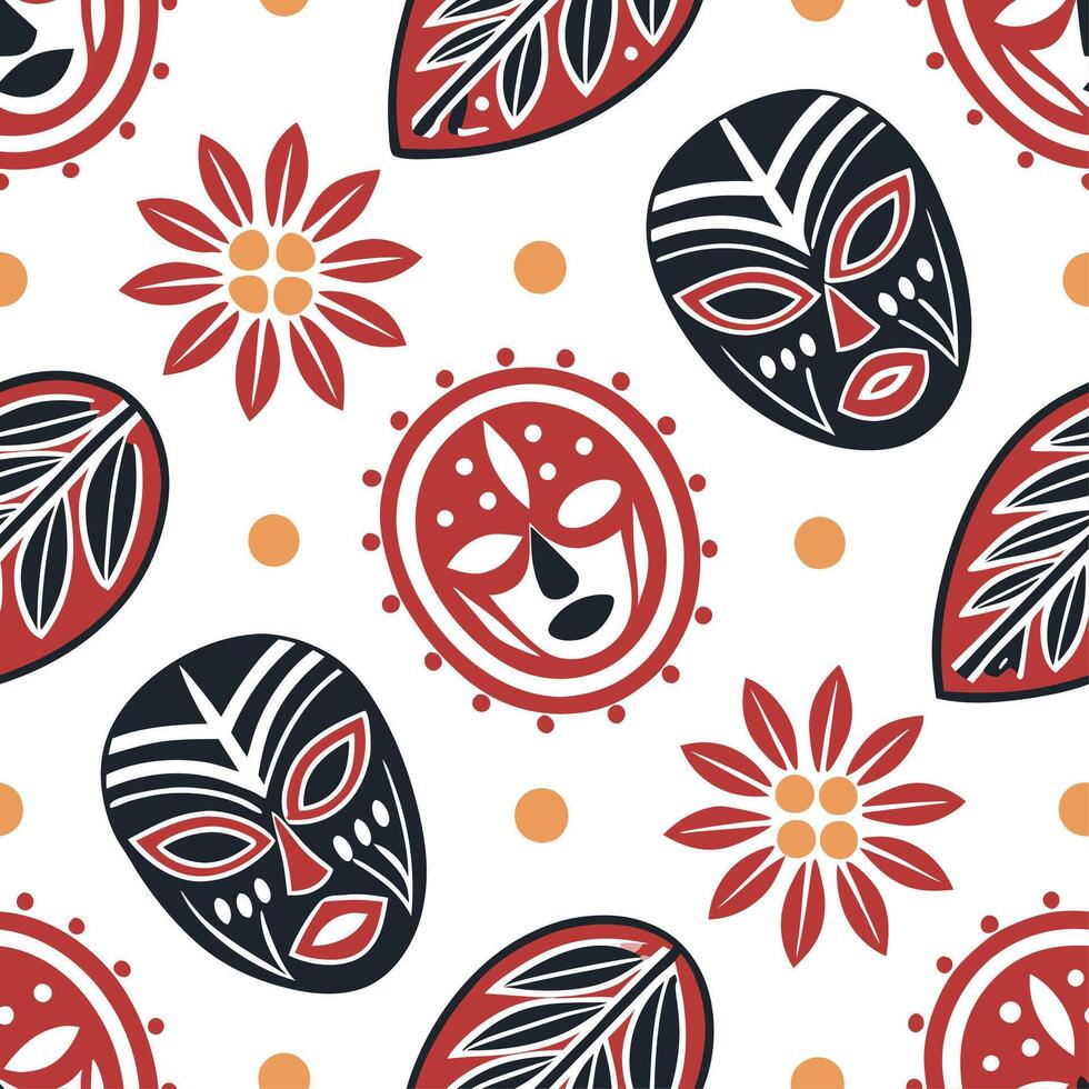 Traditional masks and symbolic patterns seamless tile pattern with bold and vibrant colors concept as Bold and vibrant colors highlight traditional masks and symbolic patterns in s Cleans Set 2 vector