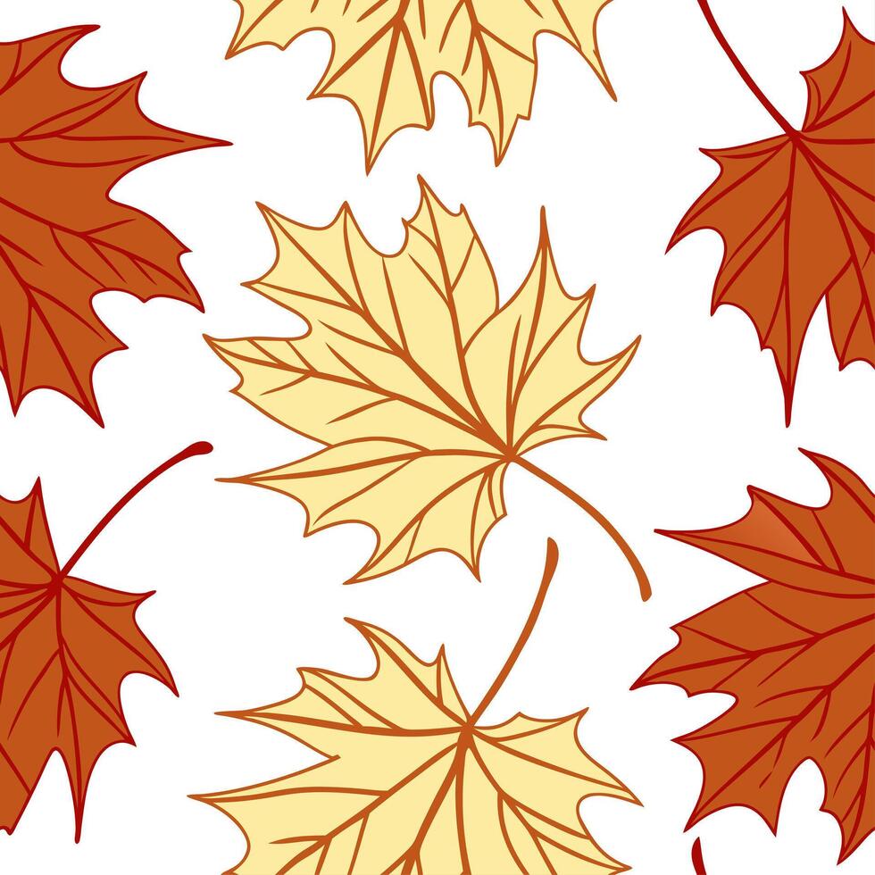 Thanksgiving leaves seamless pattern with rich autumn colors of red orange and yellow for a warm harvest inspired look concept as Warm Thanksgiving pattern with red orange and yell Cleans Set 17 vector