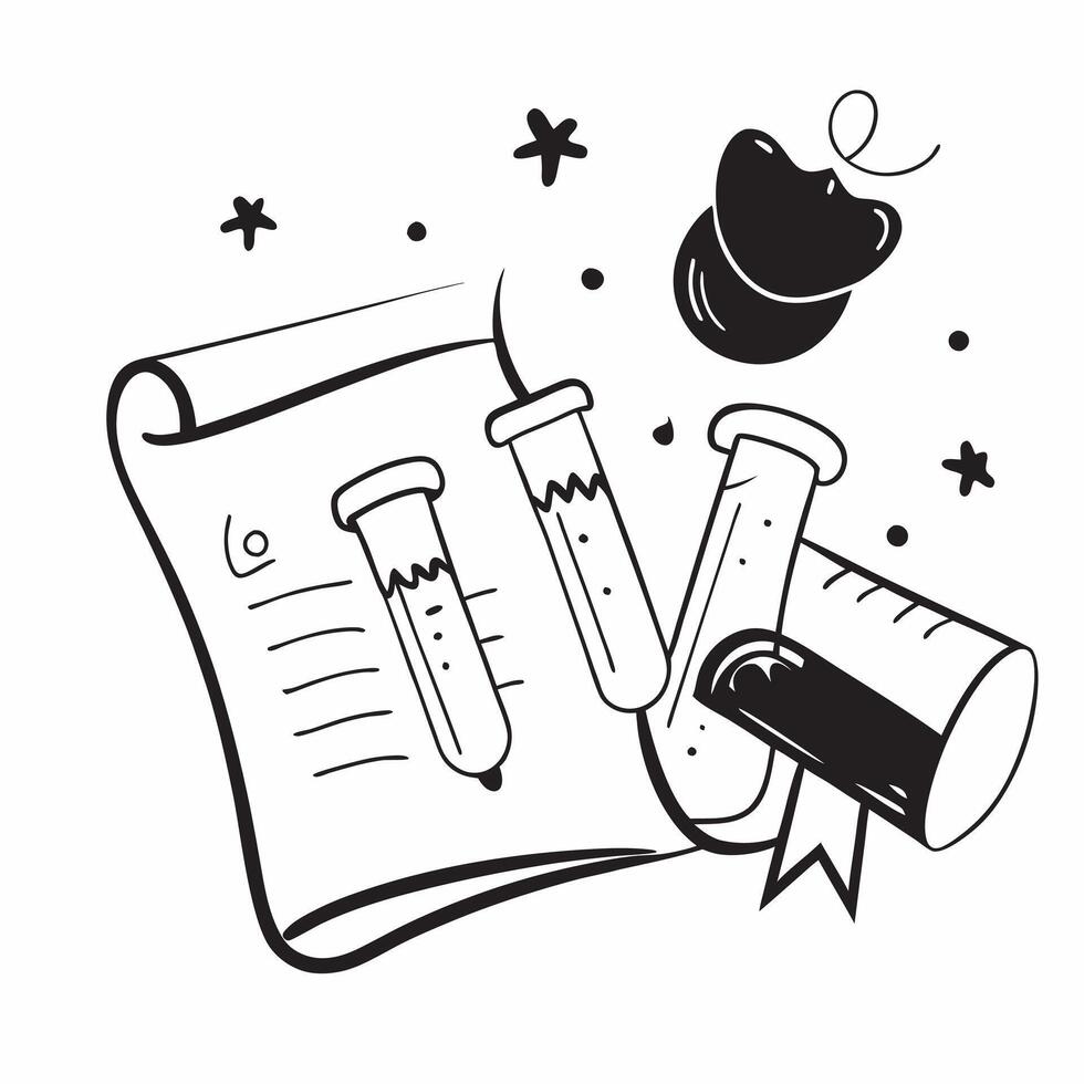 Test Tubes with Certificate and Seal concept as Test tubes with a certificate and a seal set against a dreamy background offering ample space for text or graphics symbolizing labor Cleans vector