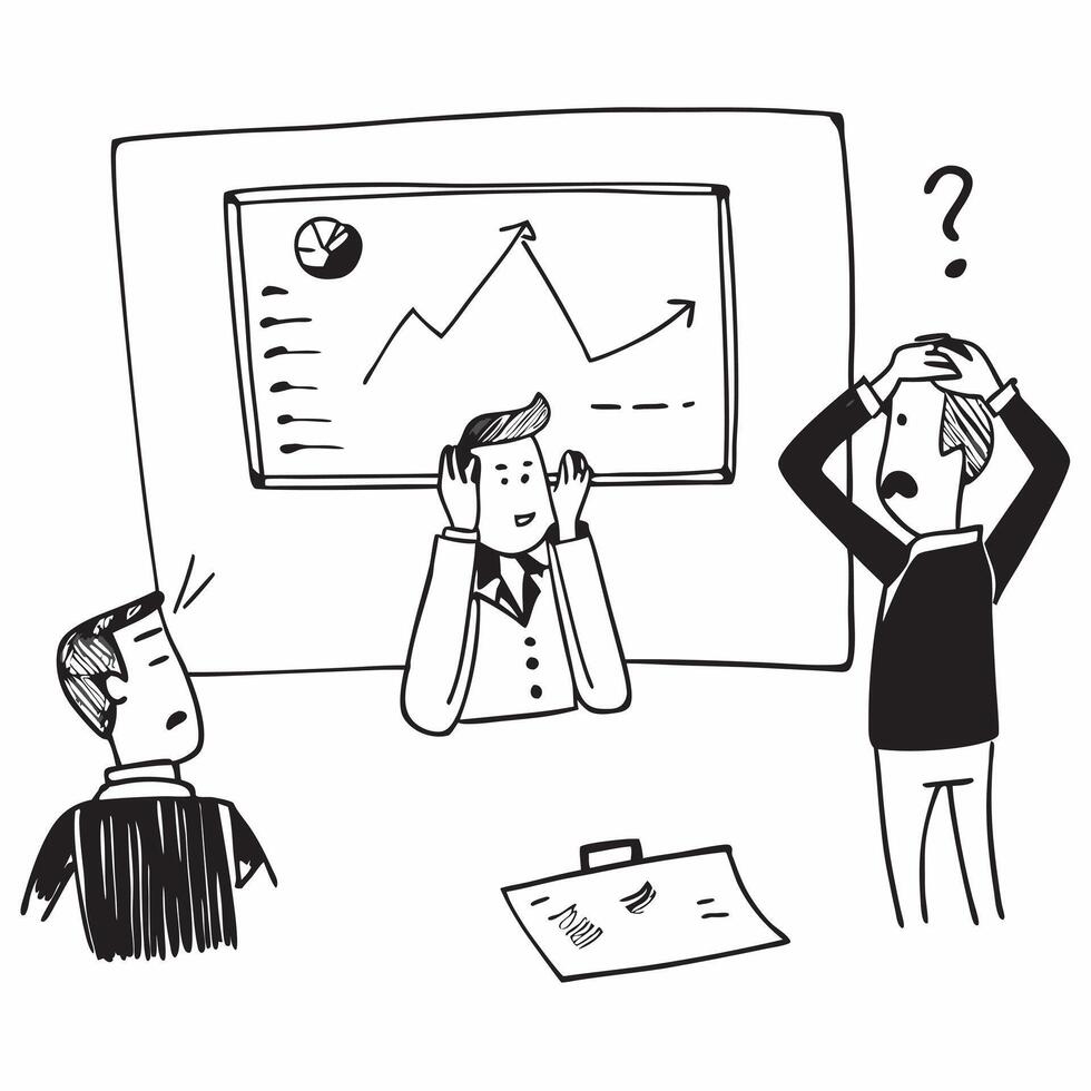 Team leader looking at a whiteboard filled with declining graphs appearing frustrated concept as A team leader standing in front of a whiteboard with declining graphs looking frust Cleans vector