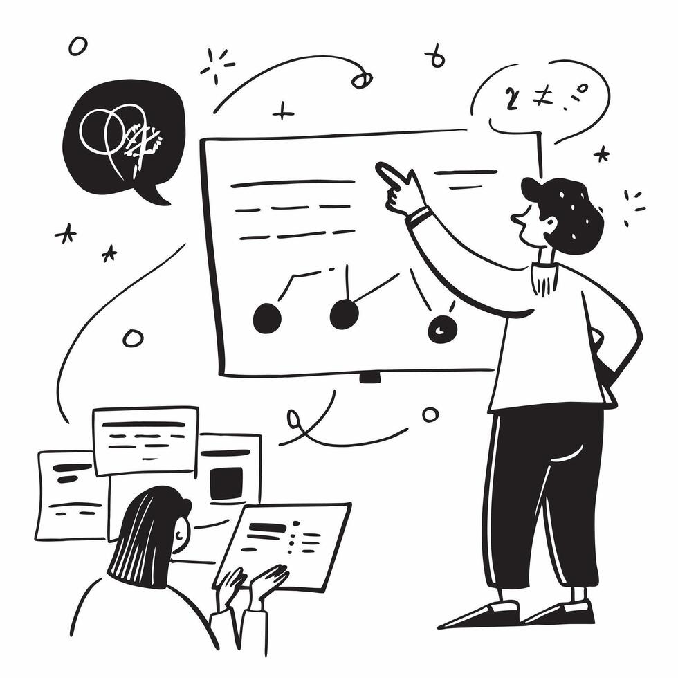 Team Leader with Whiteboard and Markers concept as A team leader using a whiteboard and markers set against a whimsical background offering ample space for text or graphics symboli Cleans Set 2 vector