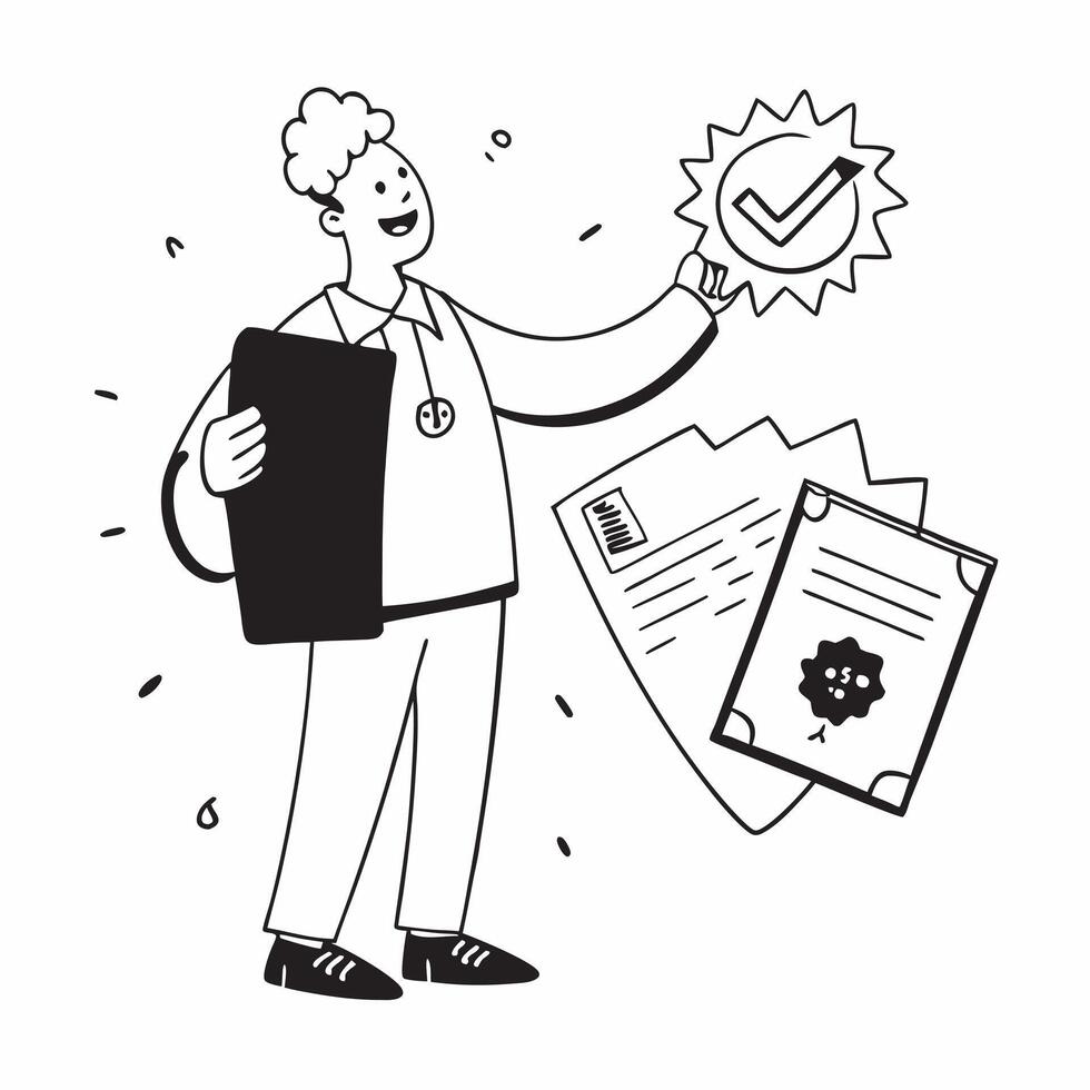 Teacher with Book and Insurance Certificate concept as An image of a teacher with a book and insurance certificate set against a whimsical background offering ample space for text Cleans vector