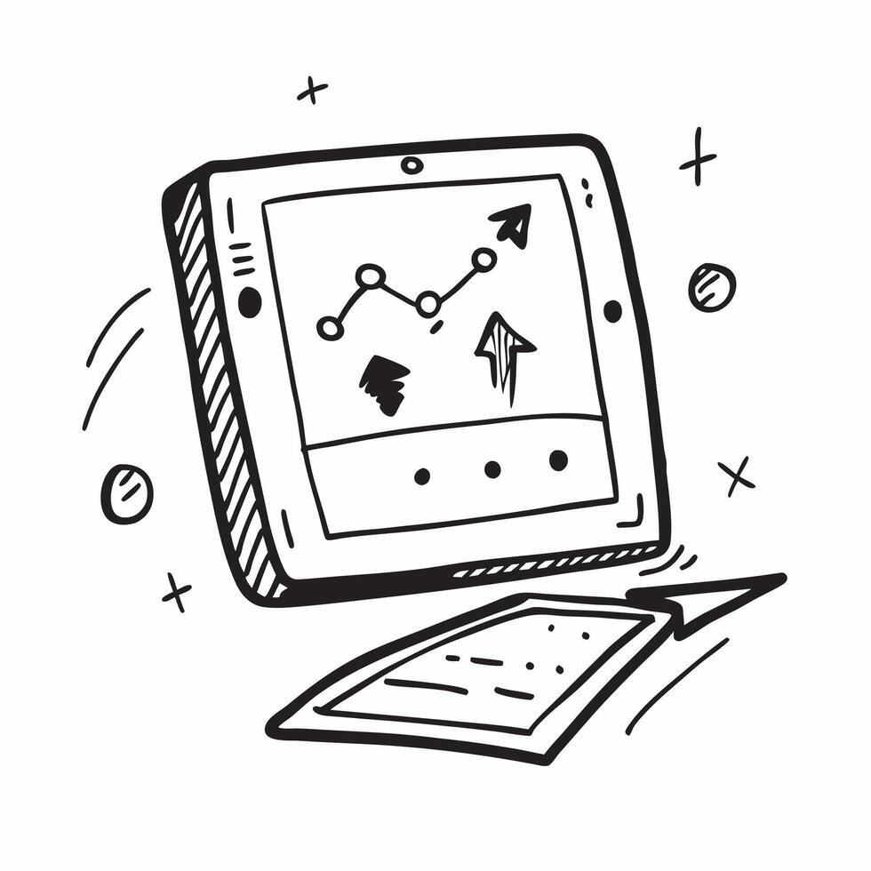 Tablet Showing Financial Chart concept as A tablet displaying a financial chart interface set against a plain background to provide room for additional text or images in Photo Sto Cleans vector