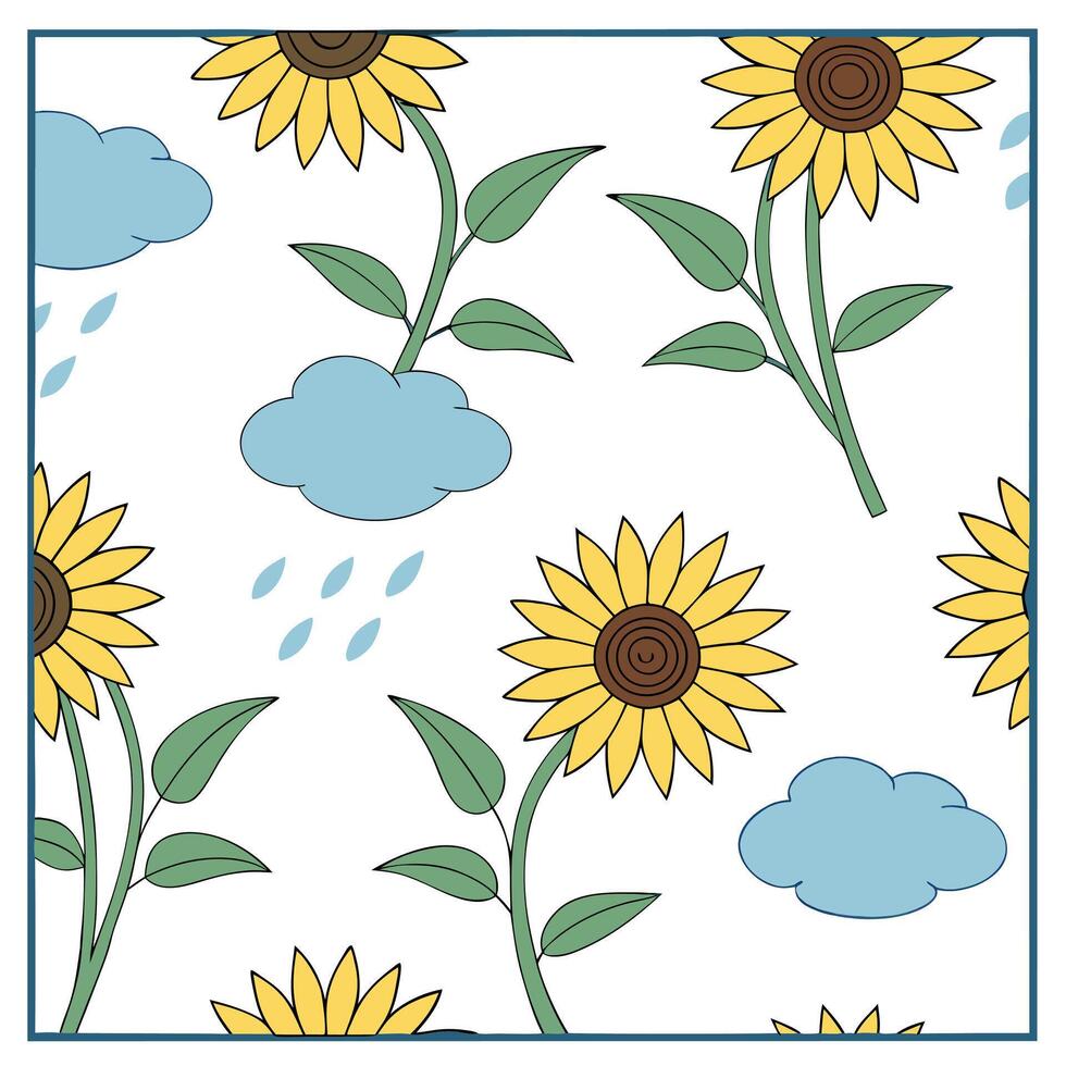Sunny summer seamless pattern with sunflowers and bright skies for cheerful outdoor spaces concept as Sunflowers and bright skies arranged in a seamless pattern for creating a chee Cleans vector
