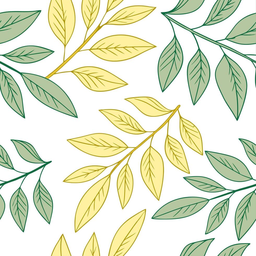 Sunlit summer leaves seamless tile pattern with soft green and yellow tones for bright interiors concept as Soft green and yellow leaves arranged seamlessly for bright sunlit inter Cleans vector