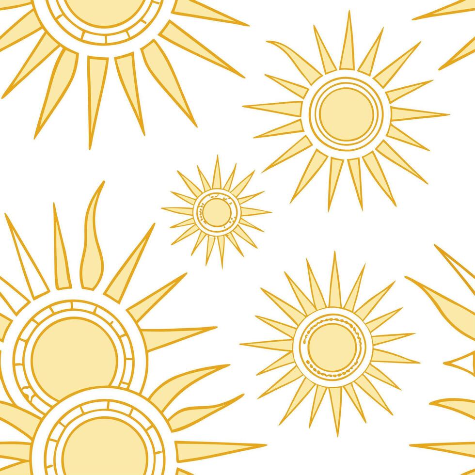 Summer sun seamless tile pattern with bright rays and light yellow tones for lively indoor spaces concept as Bright sun rays in light yellow tones arranged in a seamless pattern to Cleans vector