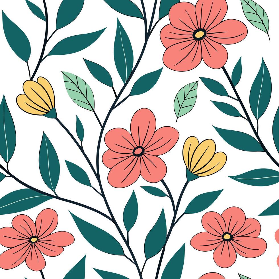 Summer flowers seamless pattern with vibrant petals and lush greenery for lively nature inspired designs concept as Vibrant summer flowers pattern with bright petals and lush green Cleans Set 2 vector
