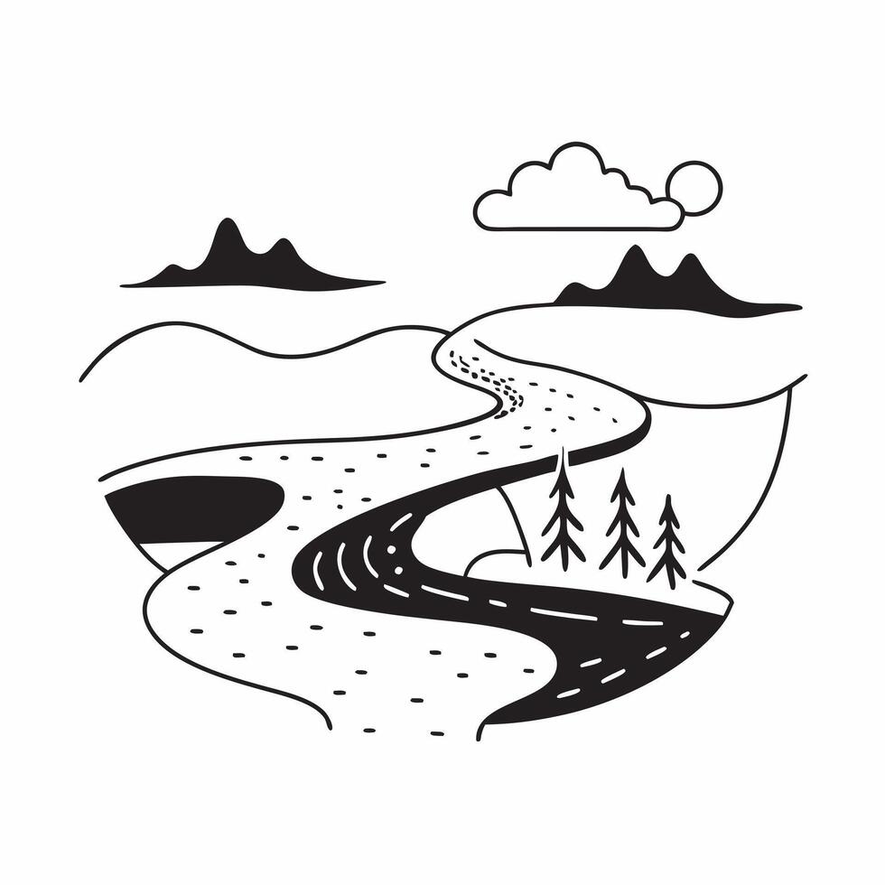 Summer and Winter River concept as Half tone summer and winter river landscape offering ample space for text or graphics symbolizing flow and stillness in Photo Stock Concept Cleans vector