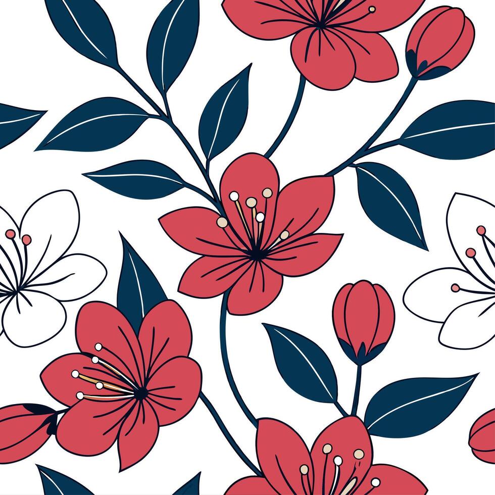 Summer flowers seamless pattern with rich color contrasts and vibrant petals for a bold artistic summer style concept as Artistic summer flower pattern with rich color contrasts an Cleans vector