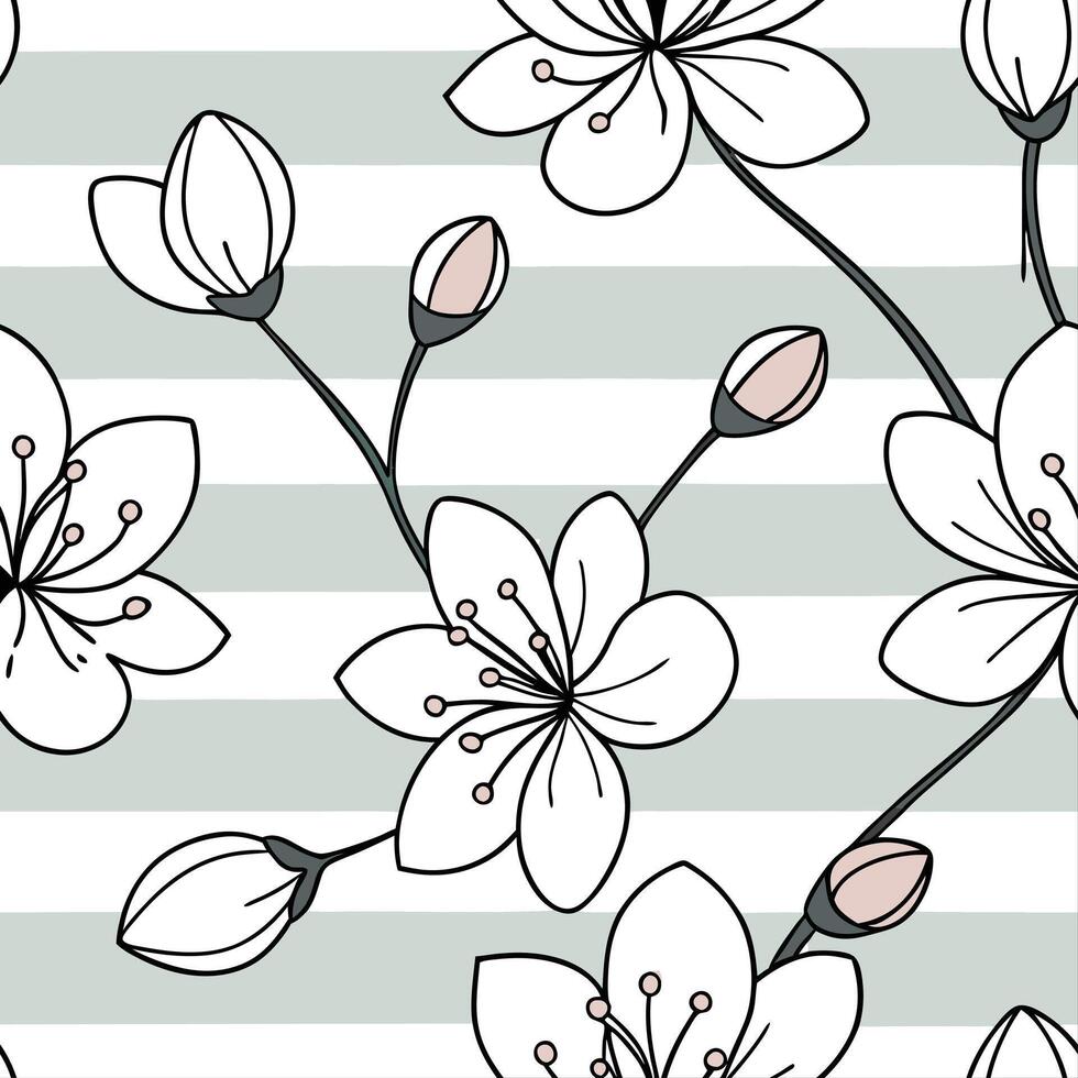 Subtle summer seamless pattern with light stripes and gentle flower details for a refined elegant style concept as Refined summer pattern with light stripes and subtle flower detai Cleans vector