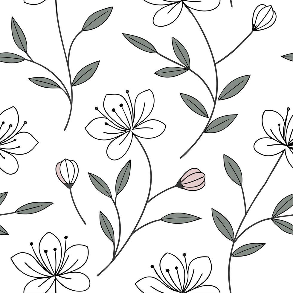 Subtle summer flowers seamless pattern with fine lines and neutral colors for a minimalist elegant design concept as Minimalist summer flower pattern with fine lines and neutral to Cleans vector