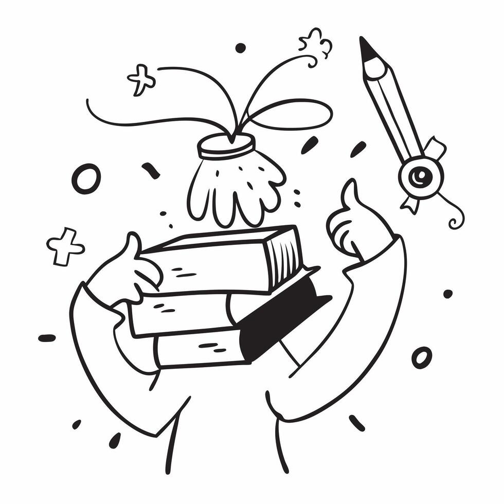 Student with Books and Scissors concept as A student holding books and scissors set against a dreamy background offering ample space for text or graphics symbolizing the blend of a Cleans Set 2 vector