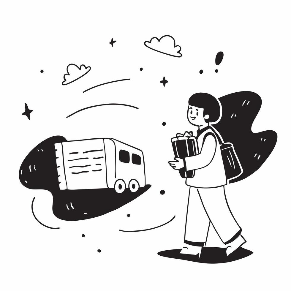 Student with Books and School Bus concept as A student holding books and standing beside a school bus set against a dreamy background offering ample space for text or graphics symb Cleans vector