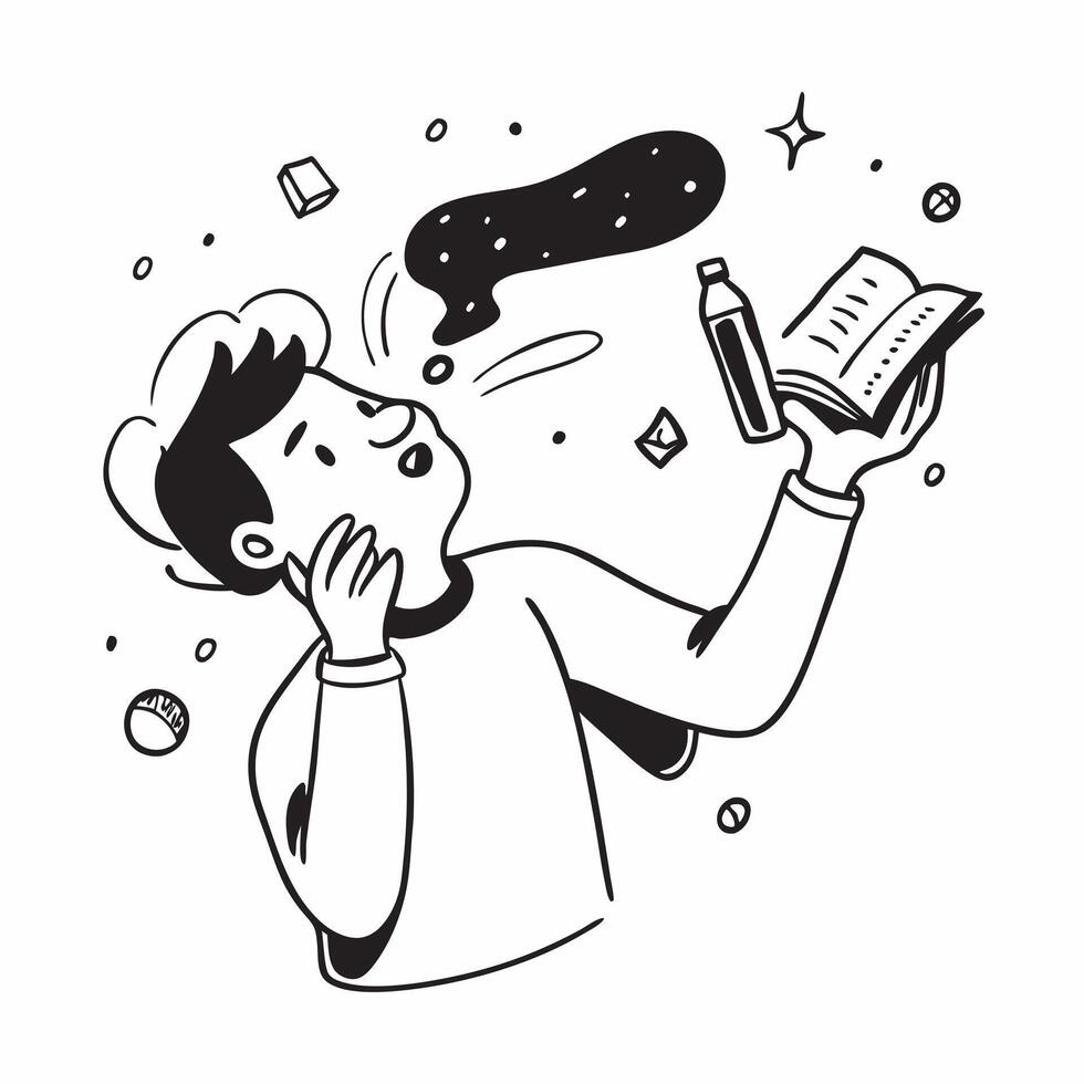 Student with Books and Science Experiment concept as A student holding books and conducting a science experiment set against a dreamy background offering ample space for text or gr Cleans vector
