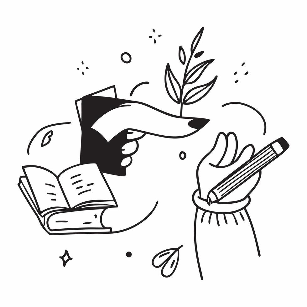 Student with Books and Leaf concept as A student holding books and a leaf set against a whimsical background offering ample space for text or graphics symbolizing the connection be Cleans vector