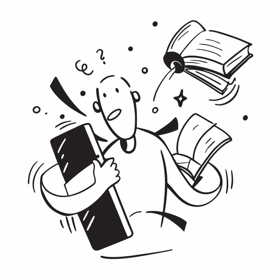 Student with Books and Notebook concept as A student holding books and a notebook set against a whimsical background offering ample space for text or graphics symbolizing the impor Cleans Set 2 vector