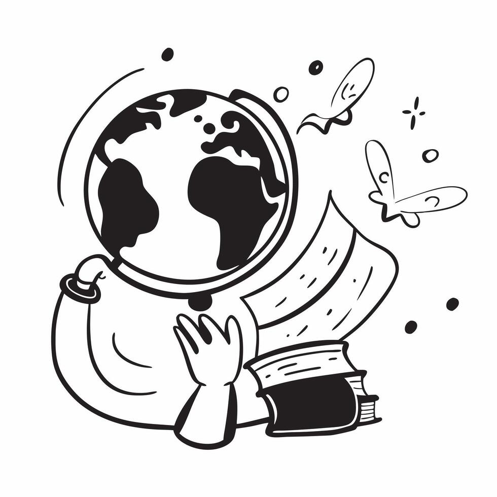 Student with Books and Globe concept as A student holding books and a globe set against a whimsical background offering ample space for text or graphics symbolizing the importance Cleans Set 2 vector