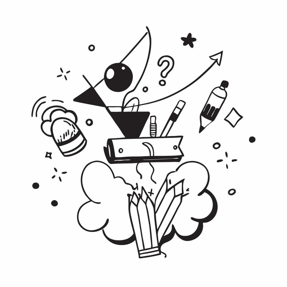 Student with Books and Art Supplies concept as A student holding books and surrounded by art supplies set against a dreamy background offering ample space for text or graphics symb Cleans vector