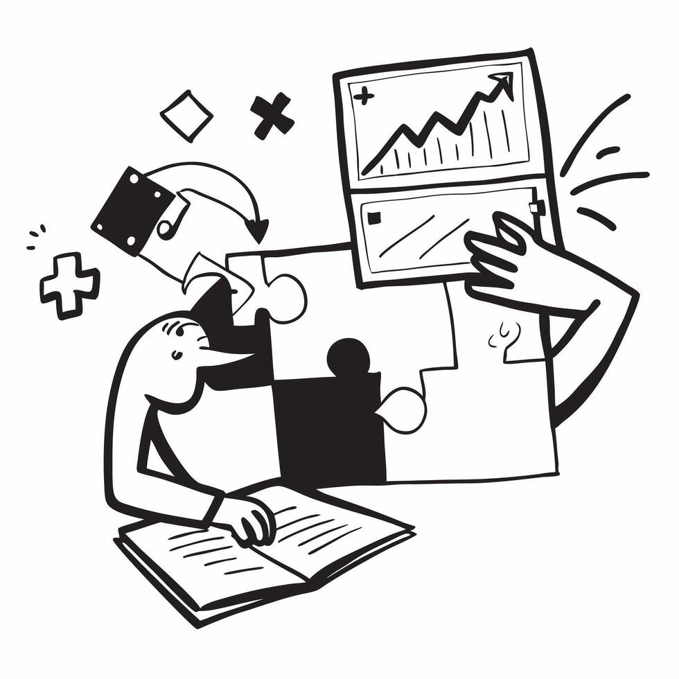 Strategist with Puzzle and Laptop concept as A strategist working with a puzzle and a laptop set against a dreamy background offering ample space for text or graphics symbolizing p Cleans vector