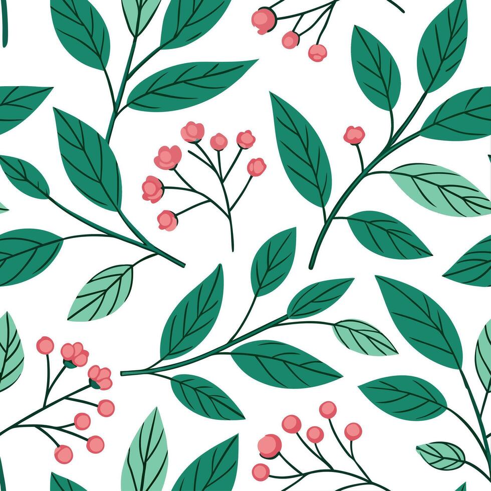 Spring nature seamless pattern with vibrant foliage and small blossoms for a fresh lively garden aesthetic concept as Fresh spring nature pattern featuring vibrant foliage and smal Cleans vector