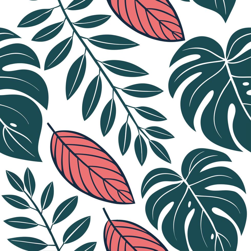 Spring leaves seamless pattern with large bold silhouettes and rich color contrasts for a modern stylish look concept as Modern spring leaves pattern featuring large silhouettes an Cleans vector