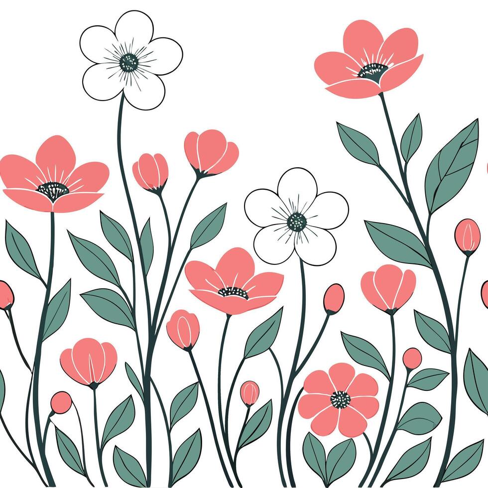 Spring garden seamless pattern with anemones and camellias for elegant outdoor garden designs concept as Elegant anemones and camellias arranged in a seamless spring garden pattern Cleans vector