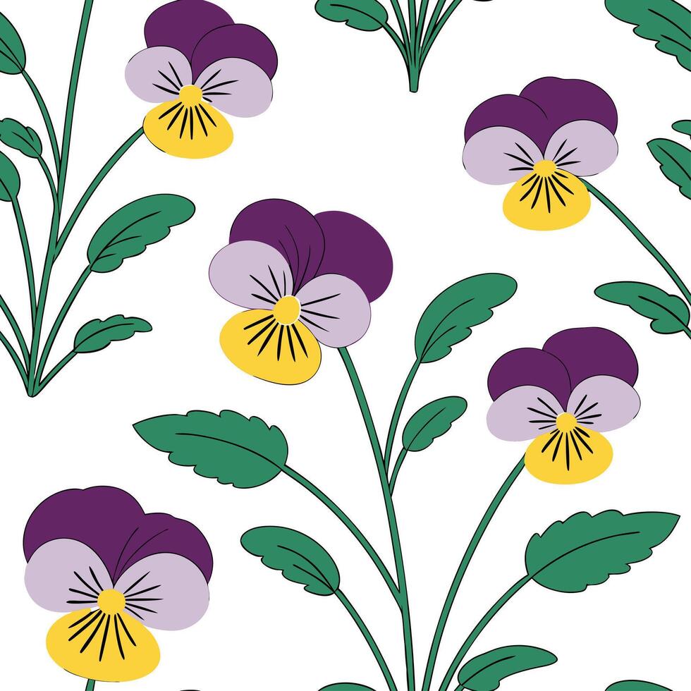 Spring garden seamless pattern with violets and pansies for natural garden spaces concept as Natural spring garden design featuring violets and pansies arranged in a seamless patte Cleans vector