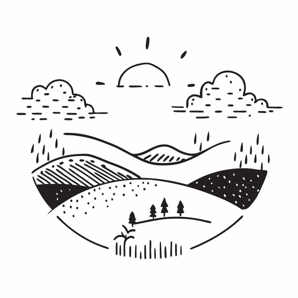 Spring and Autumn Countryside concept as Half tone spring and autumn countryside landscape offering ample space for text or graphics symbolizing renewal and rustic charm in Photo Cleans vector