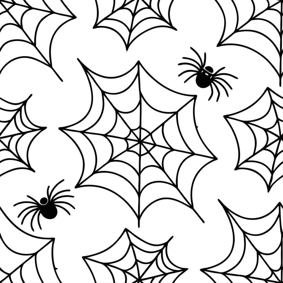 Spiders and webs seamless tile pattern with intricate spider webs and creepy spiders for spooky home decor concept as Intricate spider webs and creepy spiders arranged seamlessly f Cleans vector